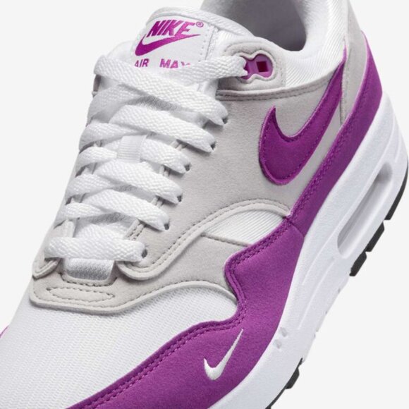Nike Womens Air Max 1 '87 Mini Swoosh Bold Berry HF1194-101 White Grey Black 90 - Picture 6 of 8